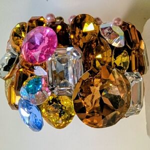 Wendy Gell Wristy Cuff Swarovski Jewels Pink Crystal Topaz Light Blue And Gold.
